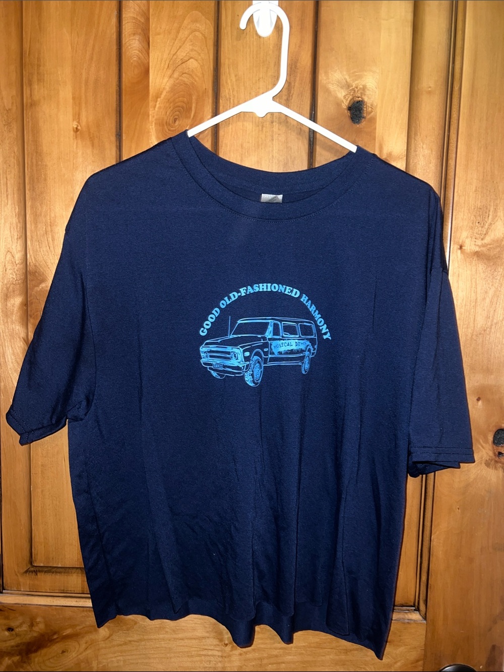 Gildan Navy Short-Sleeve Tee with Light Blue Truck Graphic